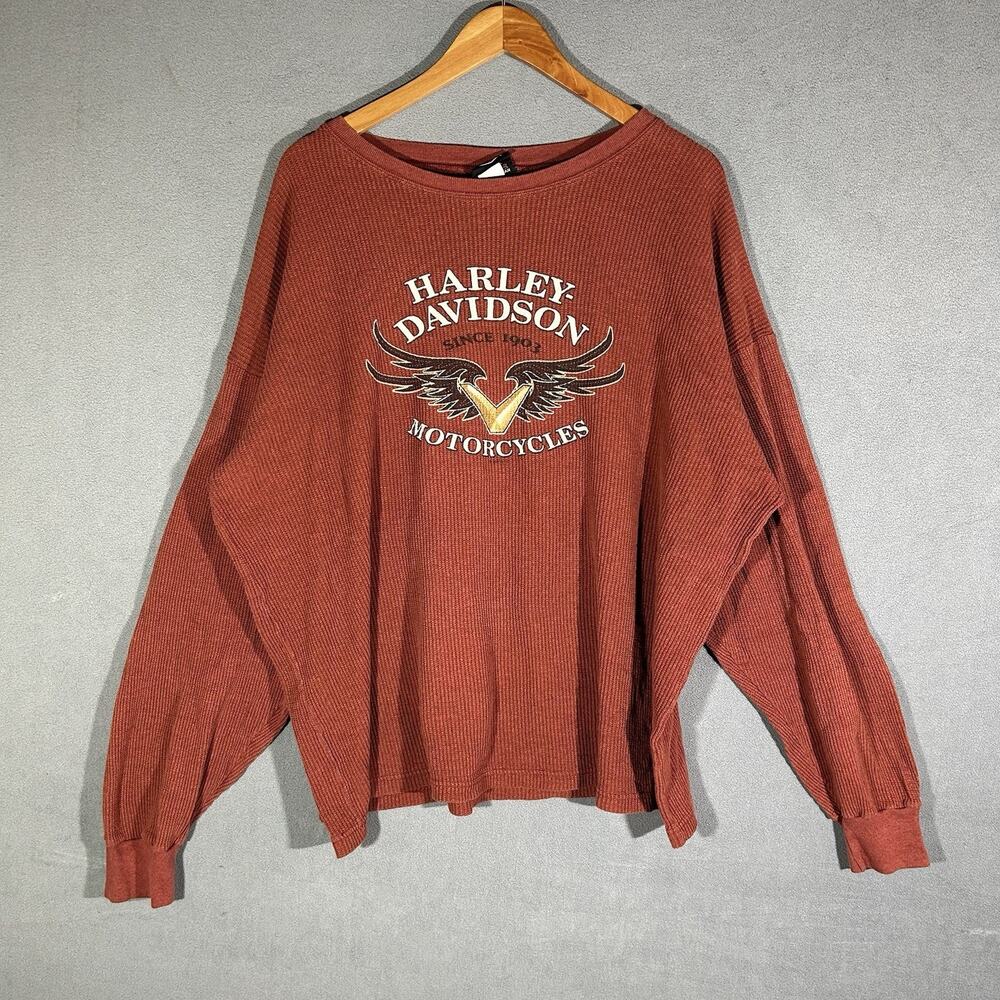 Vintage Y2K Harley Davidson Long Sleeve T-shirt Red Size XL Fischers HD